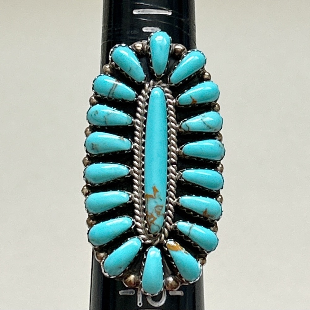 Vintage Dean Brown Navajo Turquoise Cluster Sterling Silver Ring - Picture 13 of 13